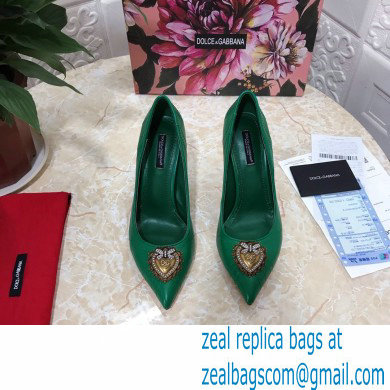 Dolce  &  Gabbana Heel 10.5cm Quilted Leather Devotion Pumps Green 2021